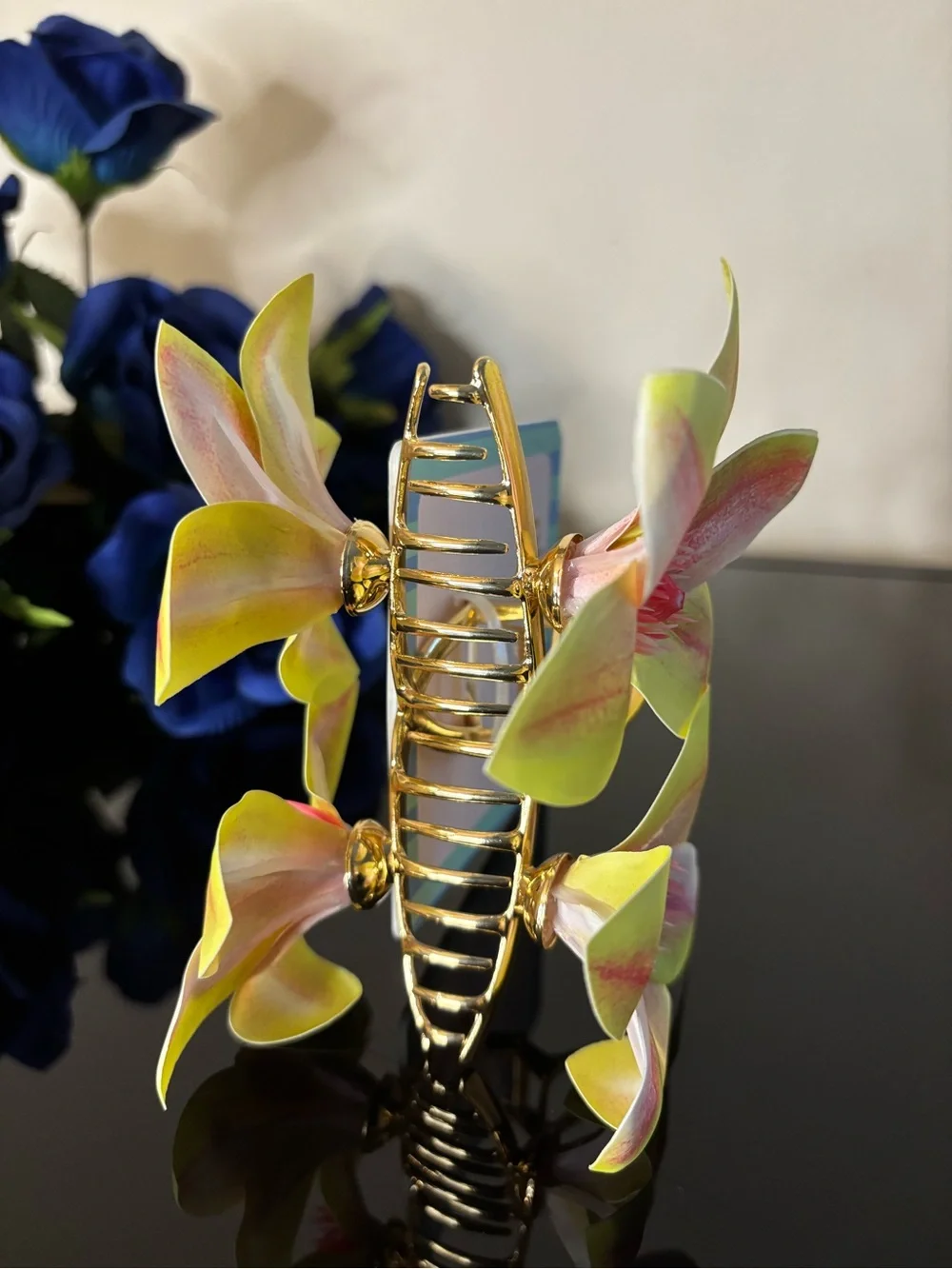 NWT Piper K Large Yellow Orchid Floral Jaw Clip